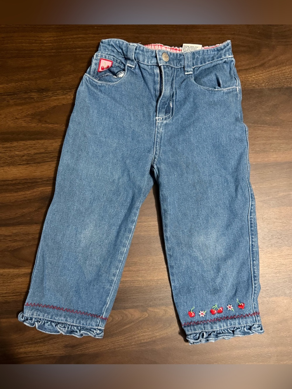 Baby girl vintage cherry embroidered jeans